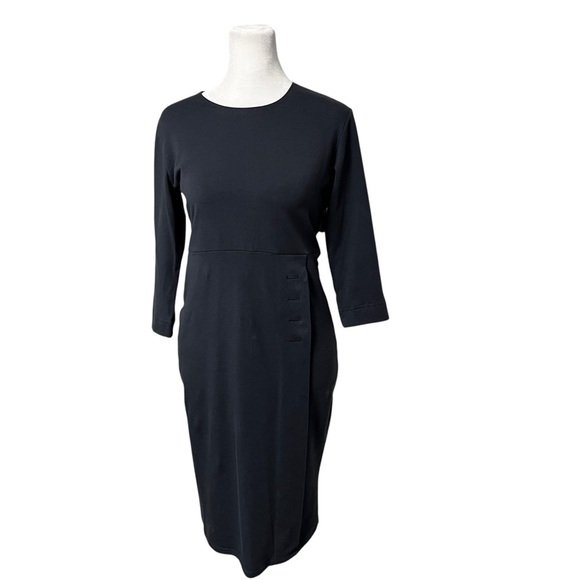 𝅺Fig Voyage Blue 3/4 Sleeve Sheath Dress Medium - Picture 2 of 7